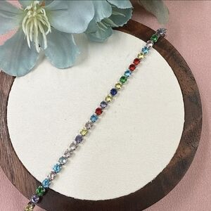 Multicolor CZ Bracelet 6.5" Silver Tone